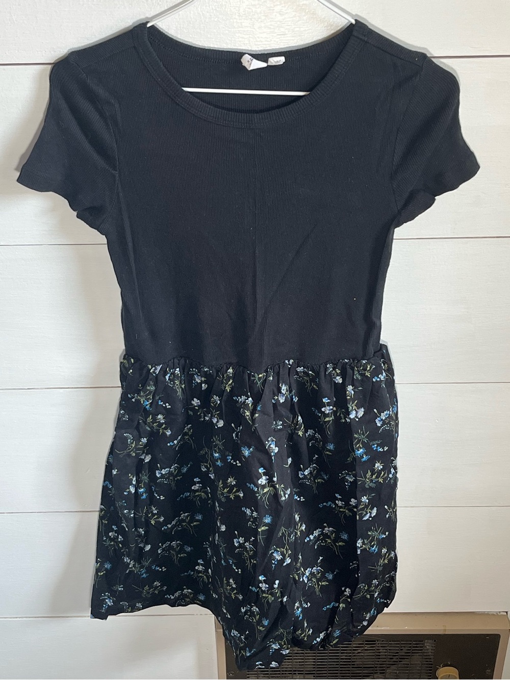 GAP Black Short-Sleeve Dress with Blue Floral Skirt